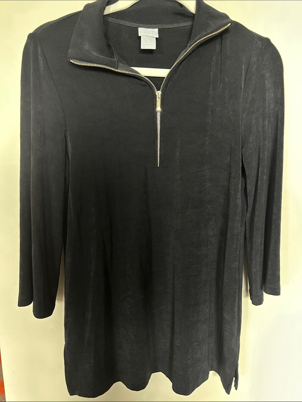 Chico's Black Zip-Front Top with Gold Zipper